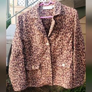 Brown and Black Blazer with Leopard Print